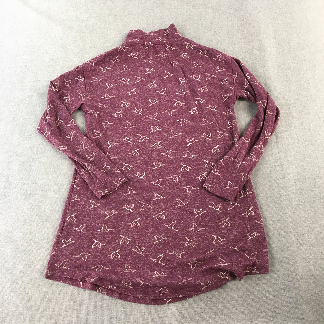 M&S Collection Womens Knit Sweater Size 8 Purple Bird Pattern Mock Neck Jumper