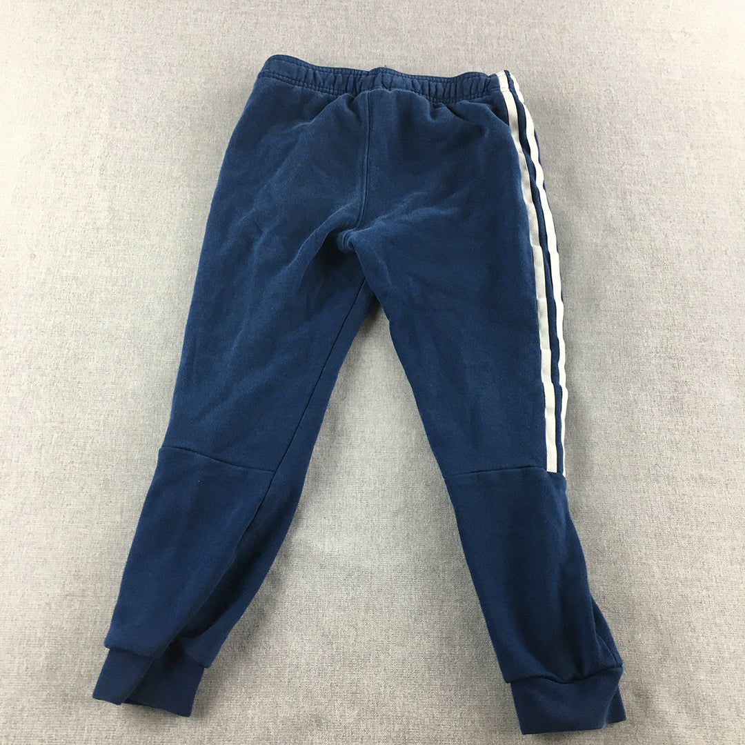 Adidas Kids Boys Tracksuit Pants Size 7 - 8 Years Blue Drawstring Pockets Logo