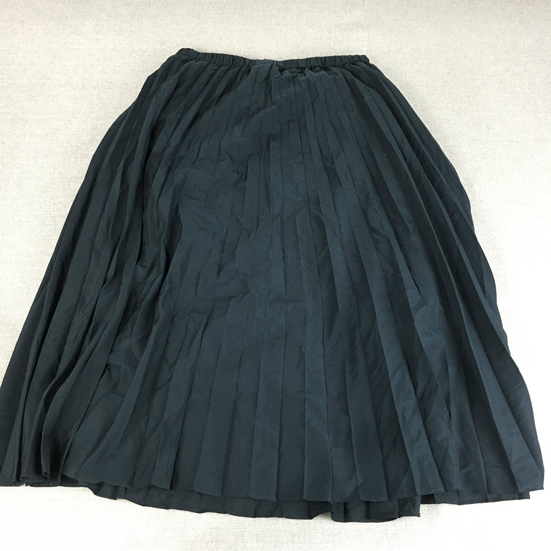 Uniqlo Womens Pleated Skirt Size L Navy Blue Maxi A-Line Elastic Waist