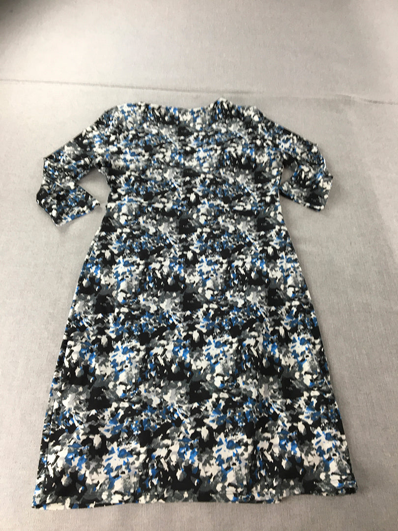 Hartford Groove Womens Dress Size 14 Black Blue Dot A-Line Midi V-Neck