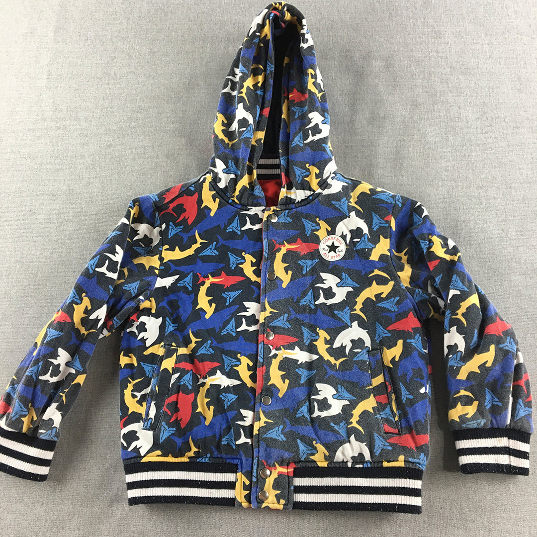 Converse All-Star Kids Boys Hoodie Jacket Youth Size S Black Shark Pattern Coat