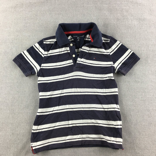 Tommy Hilfiger Kids Boys Polo Shirt Size S 6 - 7 Years Blue White Striped Rugby