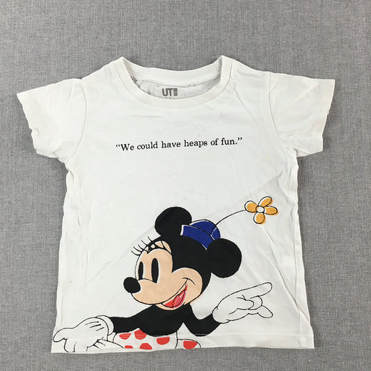 Disney x Uniqlo Kids Girls T-Shirt Size 3 White Minnie Mouse Short Sleeve Top