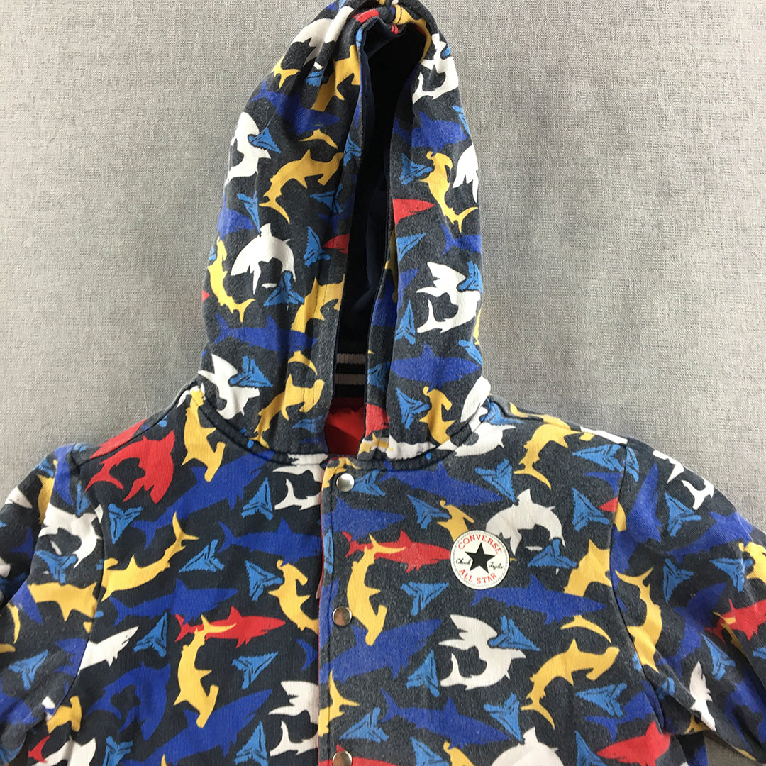 Converse All-Star Kids Boys Hoodie Jacket Youth Size S Black Shark Pattern Coat