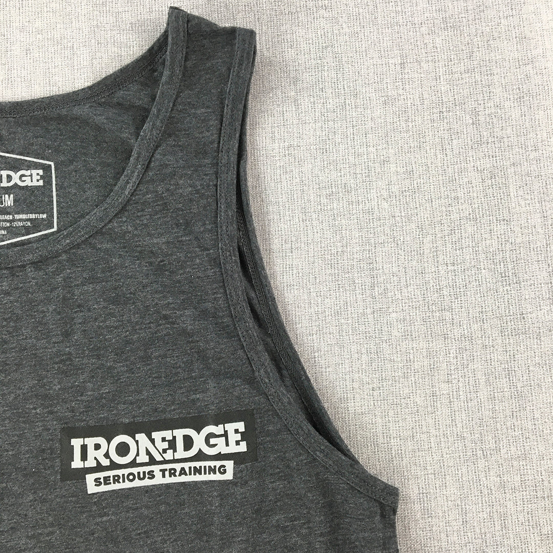 Iron Edge Mens Tank Top Size M Grey Sleeveless Logo Fitness Gym Sleeveless