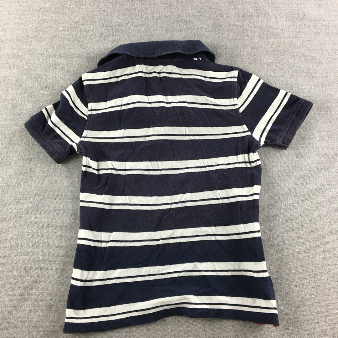 Tommy Hilfiger Kids Boys Polo Shirt Size S 6 - 7 Years Blue White Striped Rugby