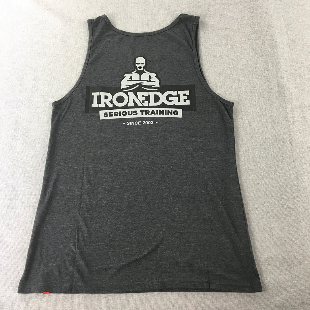 Iron Edge Mens Tank Top Size M Grey Sleeveless Logo Fitness Gym Sleeveless