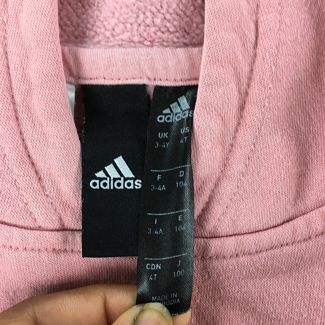 Adidas Kids Girls Hoodie Sweater Size 3 - 4 Years Pink Logo Pullover Jumper