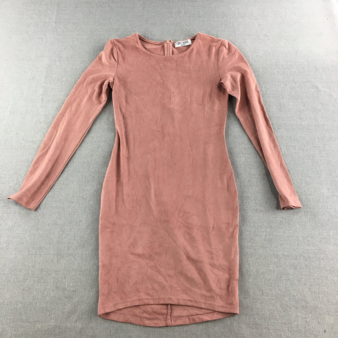 Lost Muse Womens Dress Size 8 Pink Long Sleeve Midi Pencil