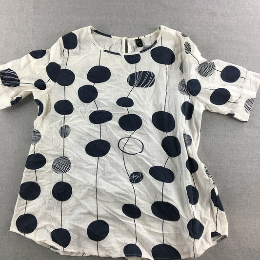 Emery Rose Womens Shirt Size XL White Blue Dot Short Sleeve Top