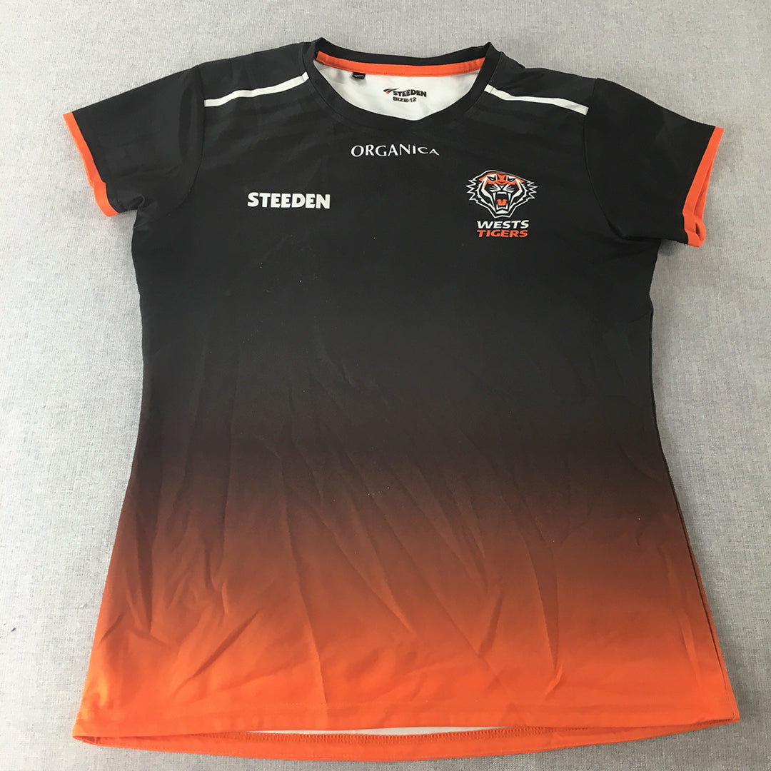 Wests Tigers Womens Jersey T-Shirt Size 12 Black Orange NRL Rugby Leage