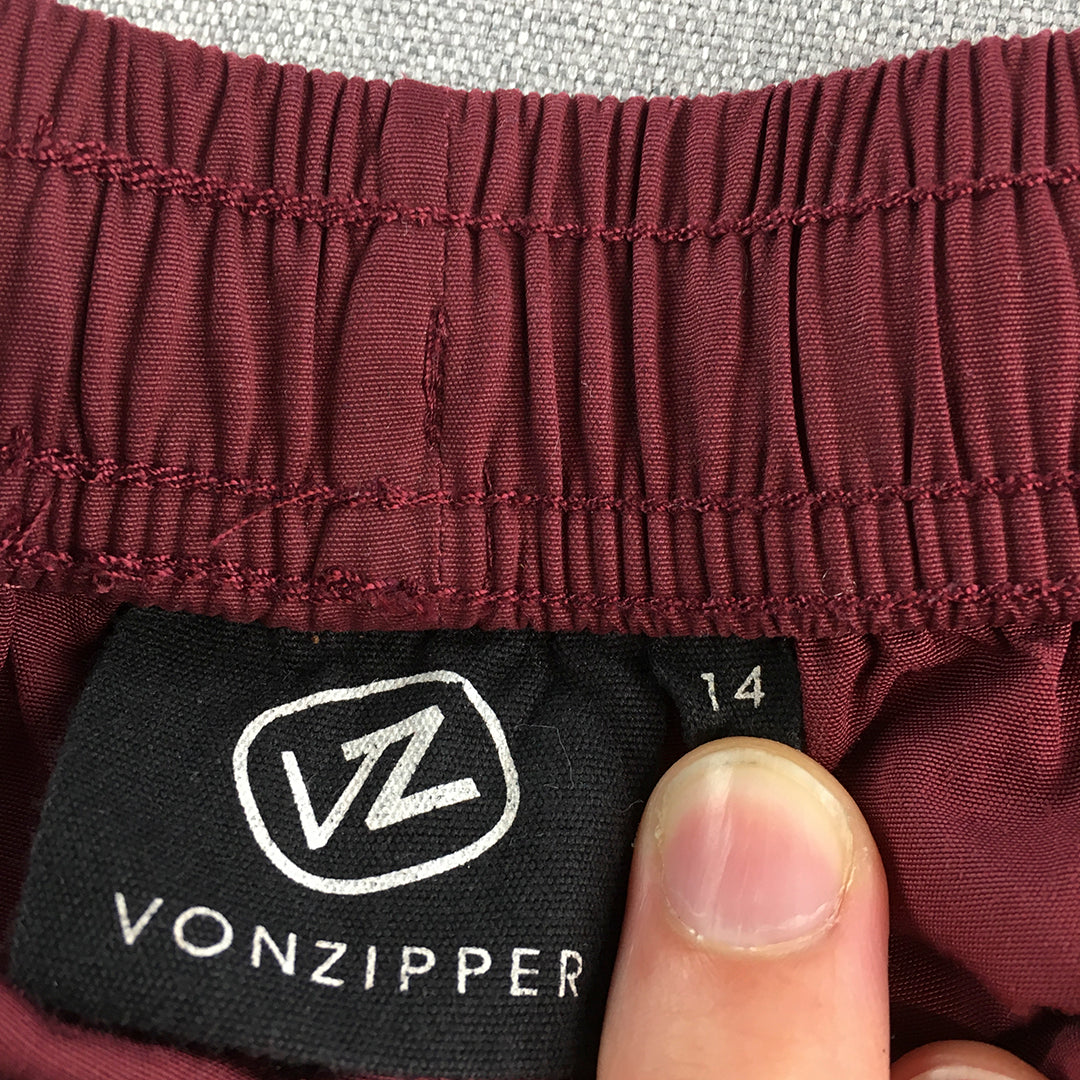 Vonzipper Kids Boys Shorts Size 14 Red Drawstring Pockets Skate Brand