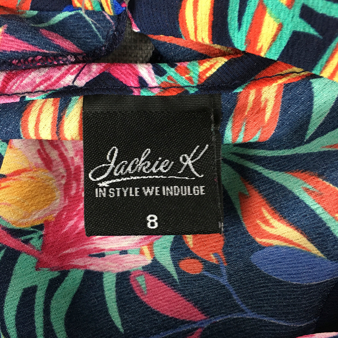 Jackie K Womens Mini Dress Size 8 Navy Blue Pink Floral Hawaiian Sleeveless