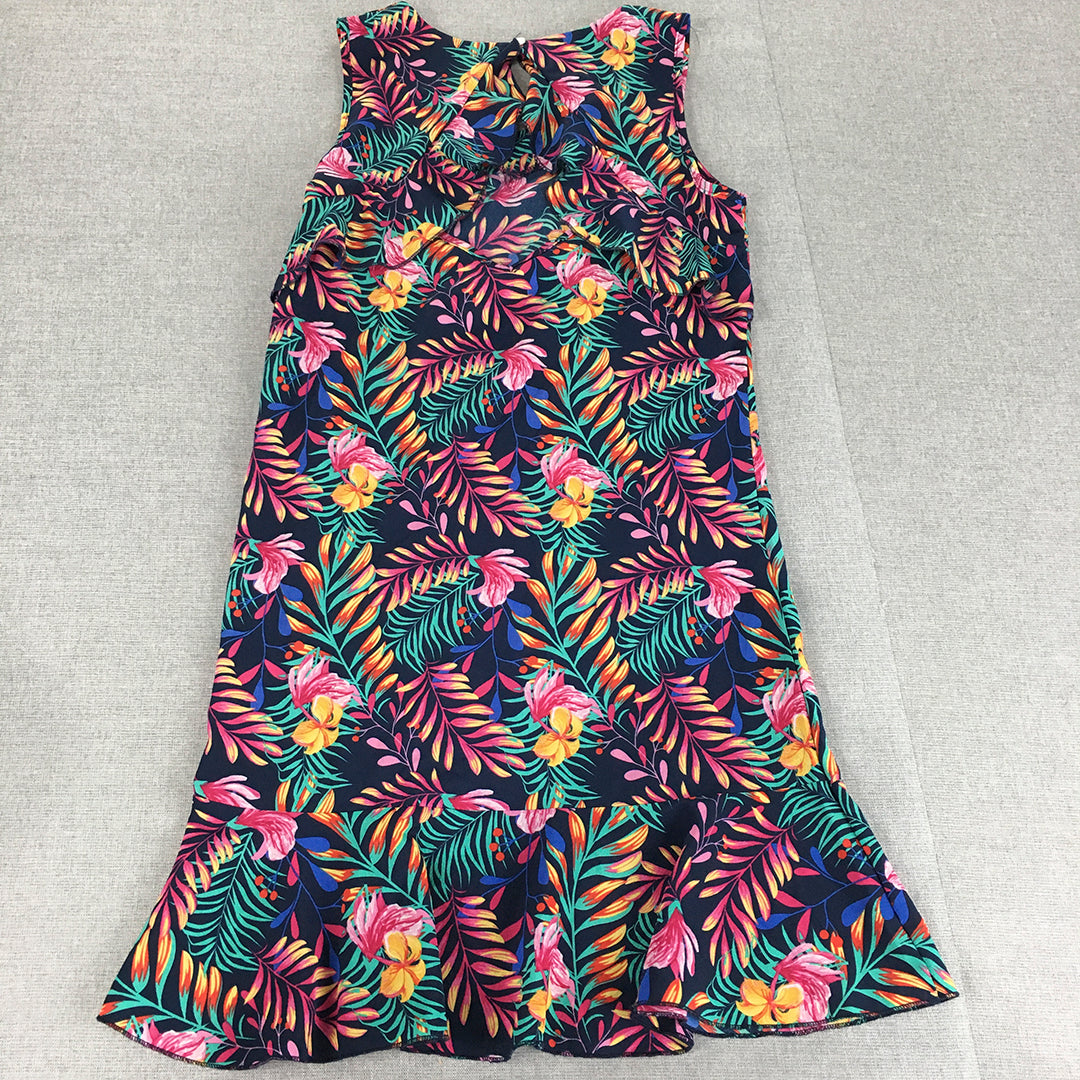 Jackie K Womens Mini Dress Size 8 Navy Blue Pink Floral Hawaiian Sleeveless