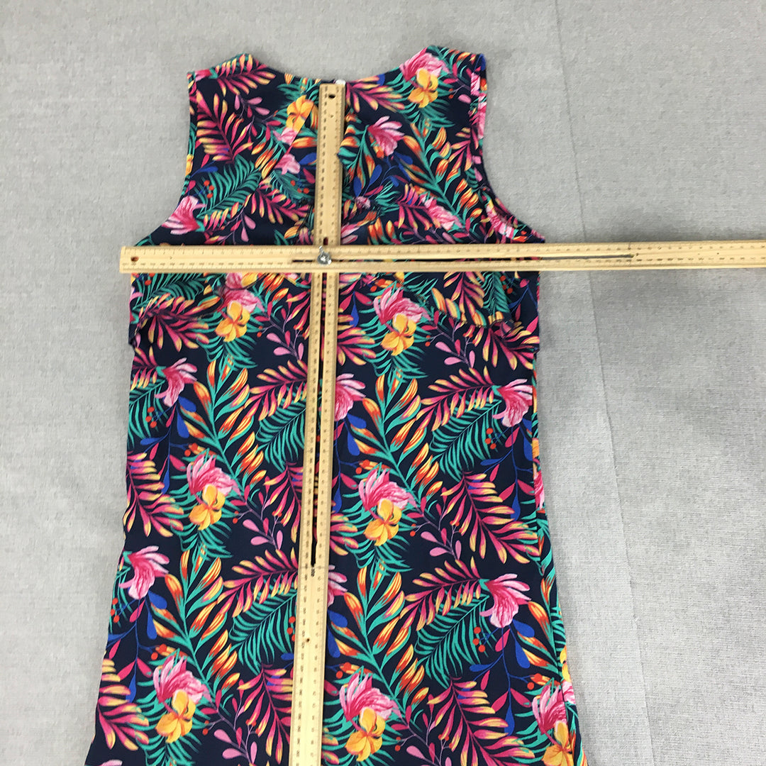 Jackie K Womens Mini Dress Size 8 Navy Blue Pink Floral Hawaiian Sleeveless