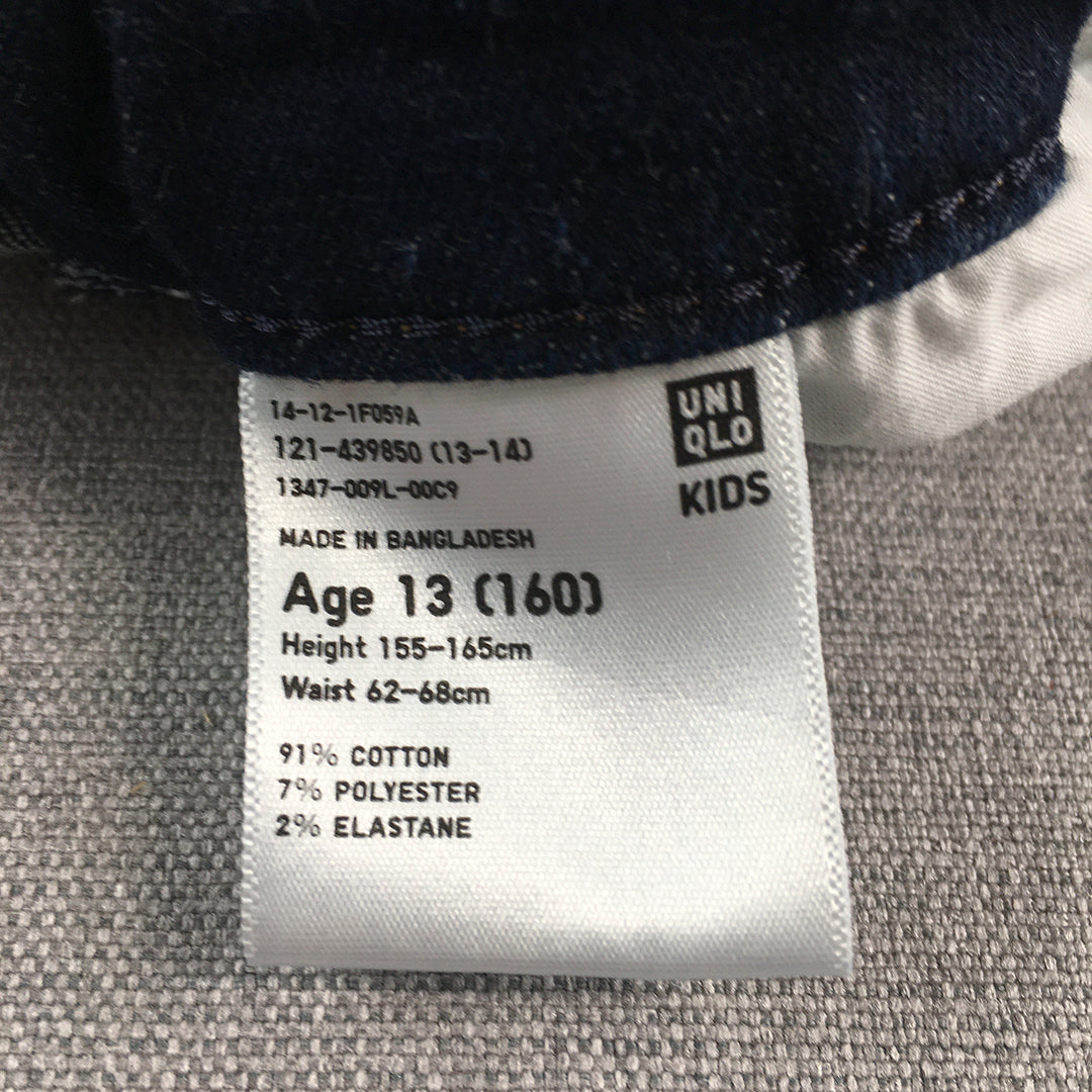 Uniqlo Kids Boys Jeans Youth Size L (13) Blue Dark Wash Straight Leg Denim