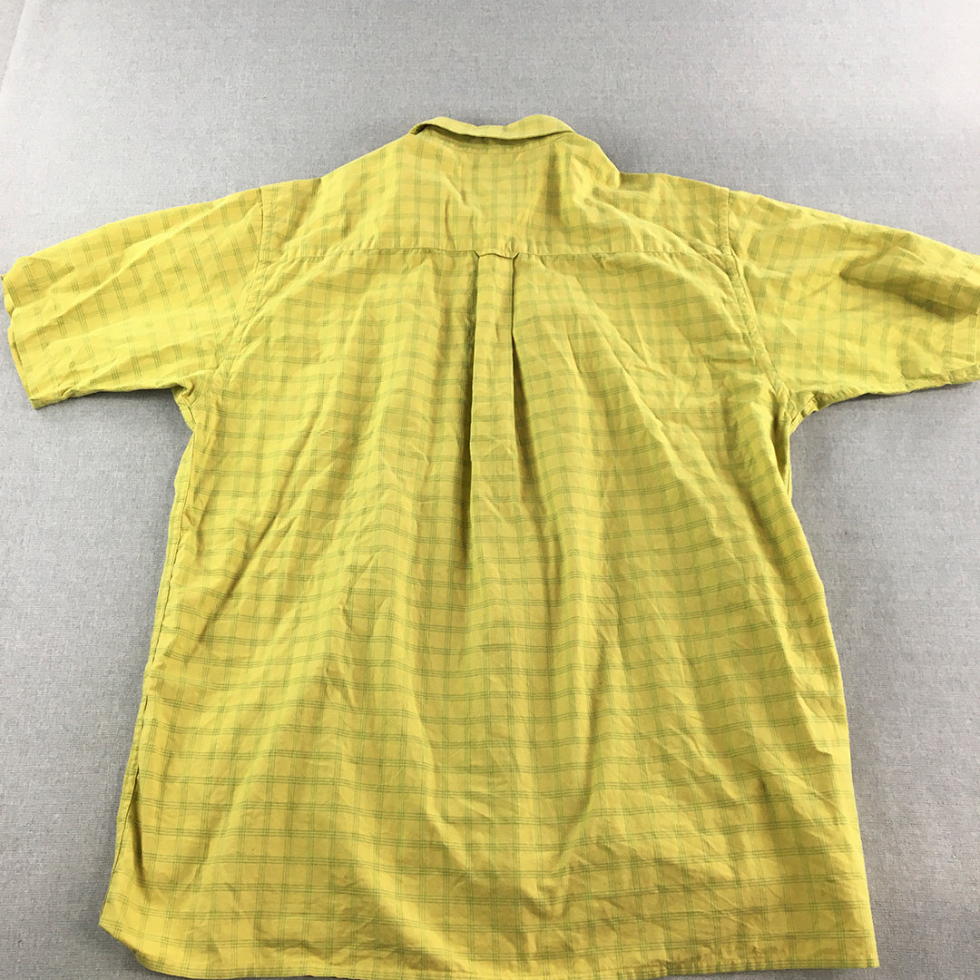 Allen Solly Mens Shirt Size L Yellow Checkered Short Sleeve Button-Up Collared