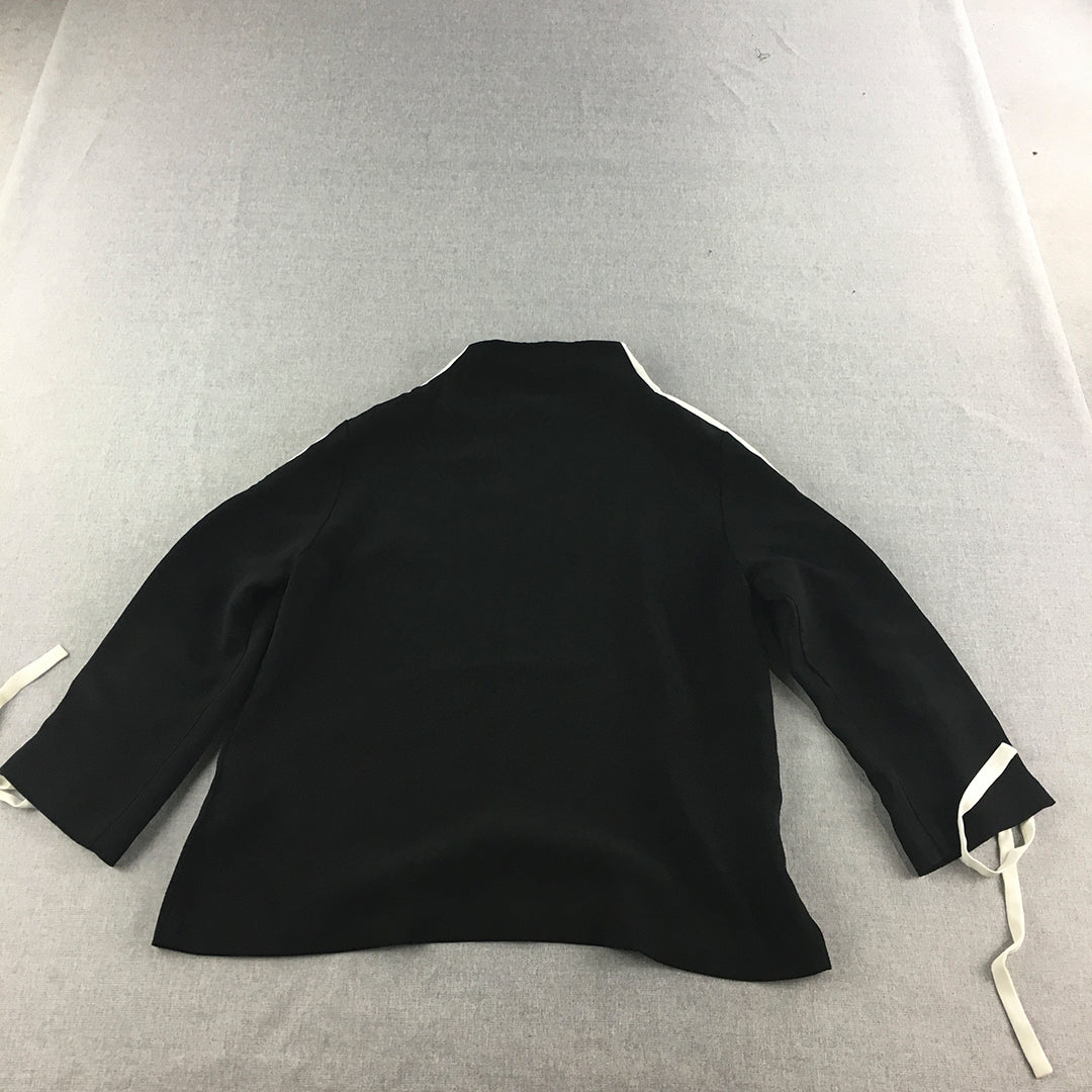Cue Womens Top Size 12 Black Long Sleeve Shirt Blouse