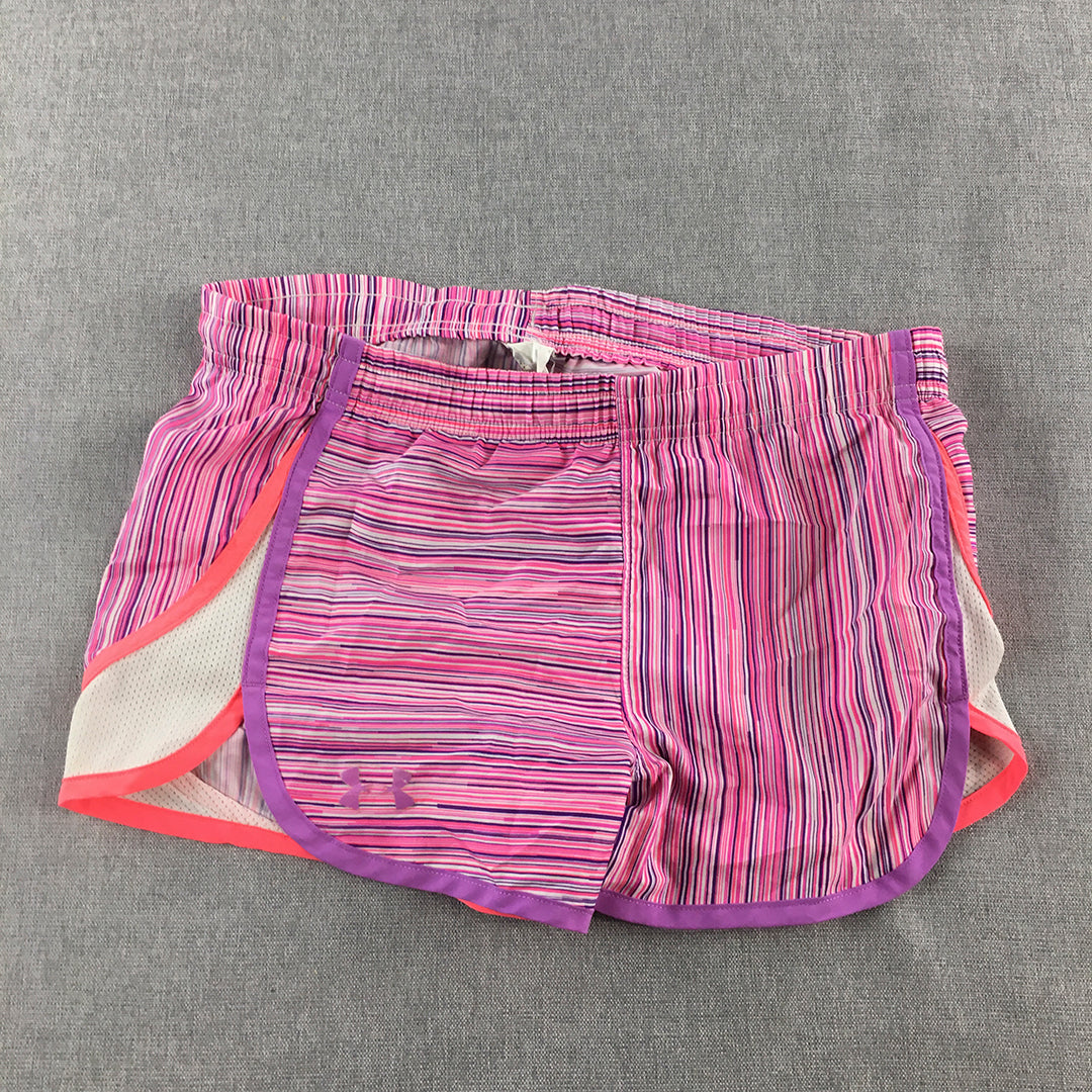 Under Armour Kids Girls Shorts Youth Size M Pink Striped Elastic Waist