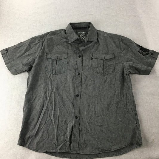 Hurtle Mens Shirt  Size XL Black Striped Short Sleeve Pockets Button-Up