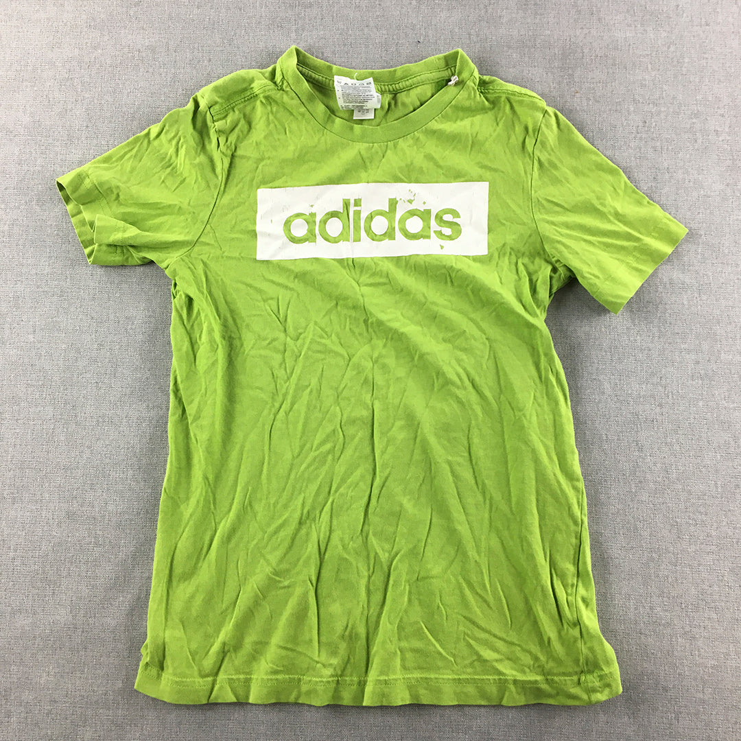 Adidas Kids Boys T-Shirt Youth Size S Green Logo Crew Neck Short Sleeve Top