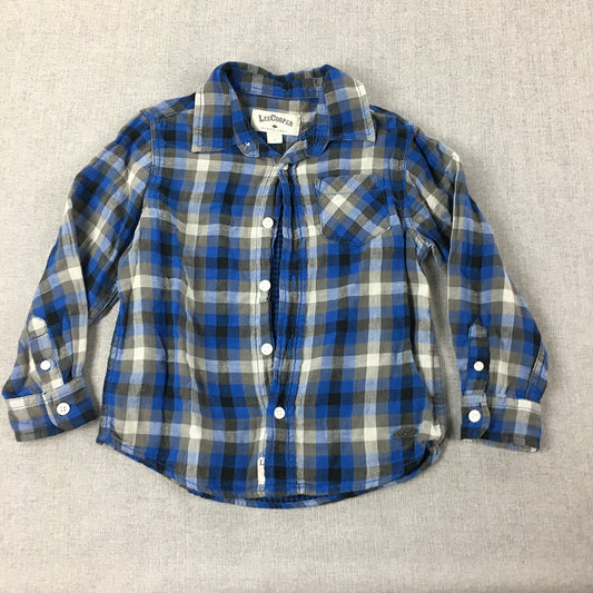 Lee Cooper Kids Boys Shirt Size 4 Blue Checkered Long Sleeve Button-Up Pocket