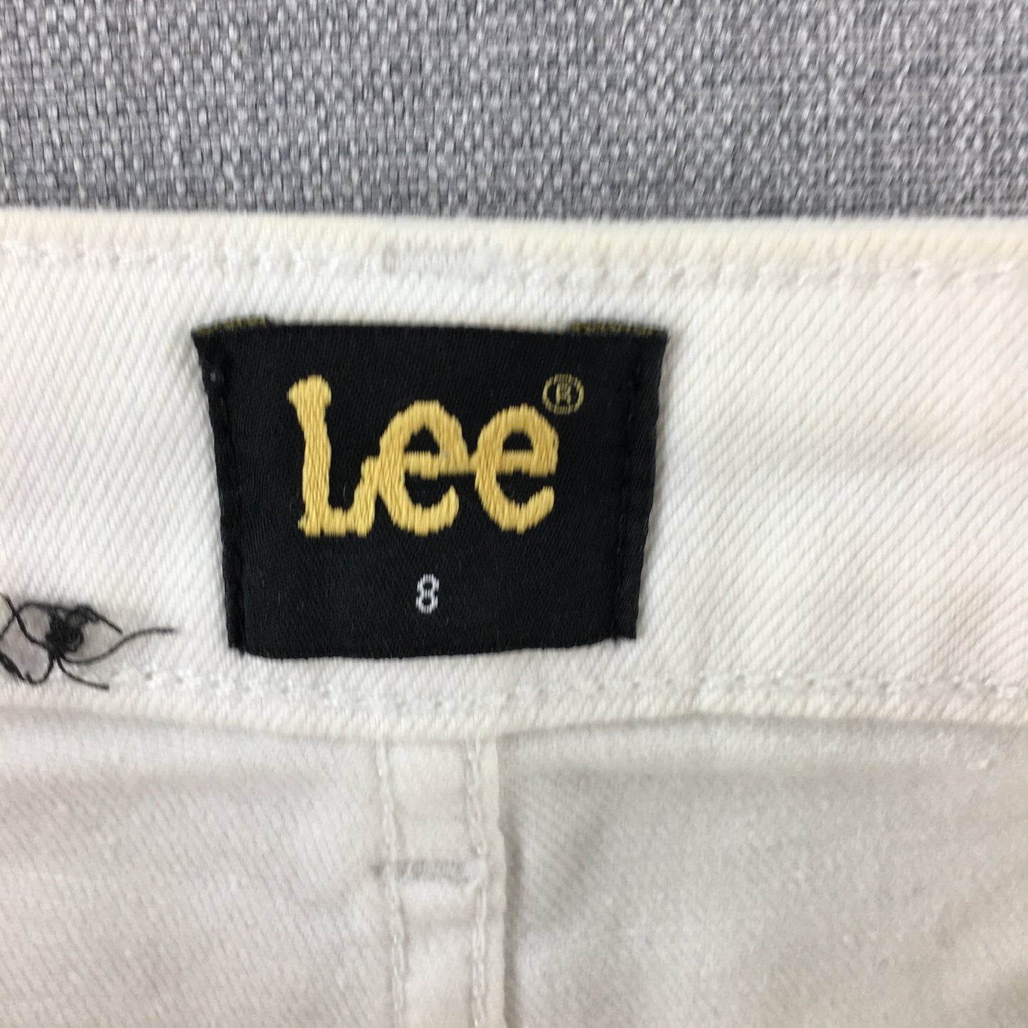 Lee Womens Mini Skirt Size 8 White Denim Jean Pockets Distressed
