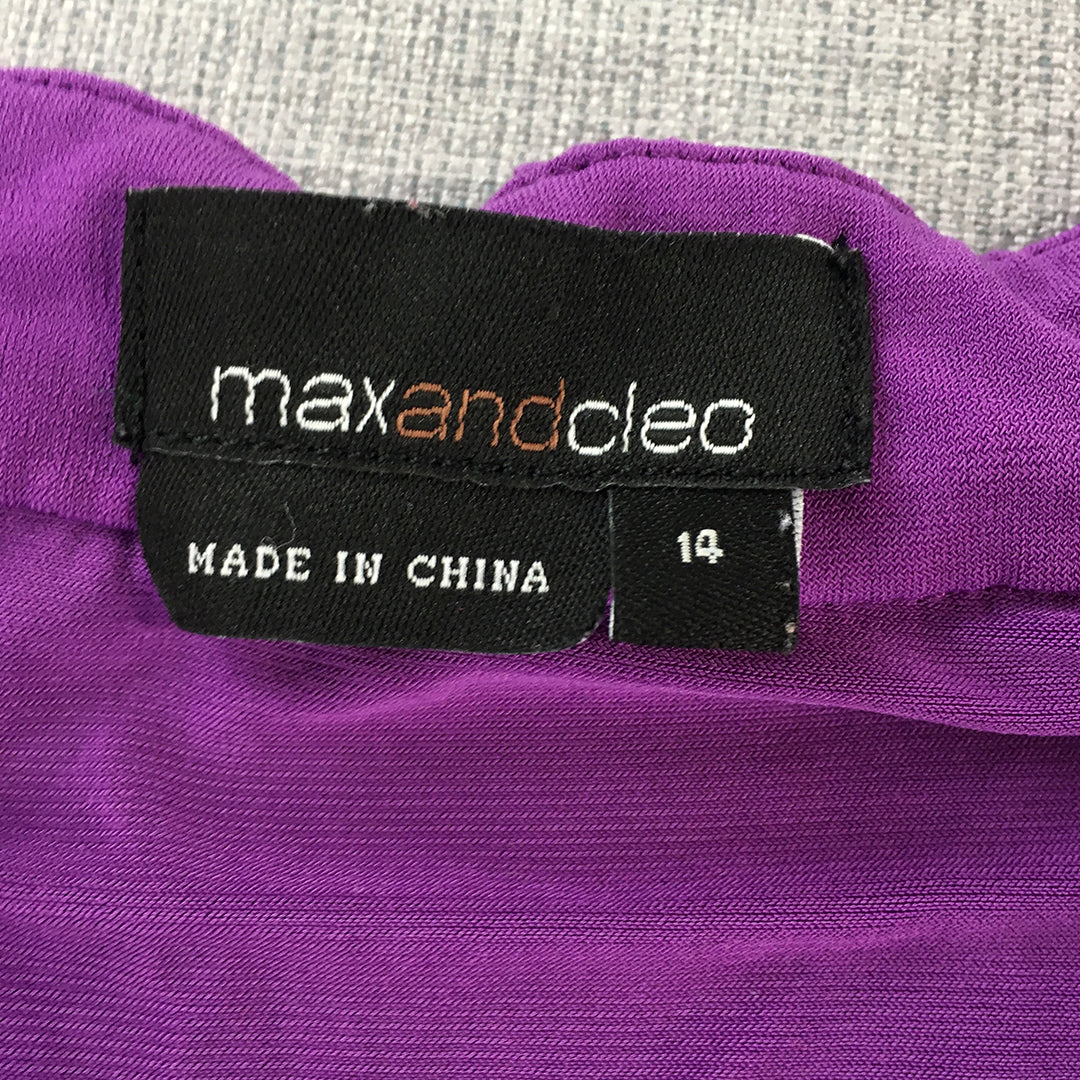 Max And Cleo Womens Mini Dress Size 14 Purple Stretch Fabric A-Line Ruched