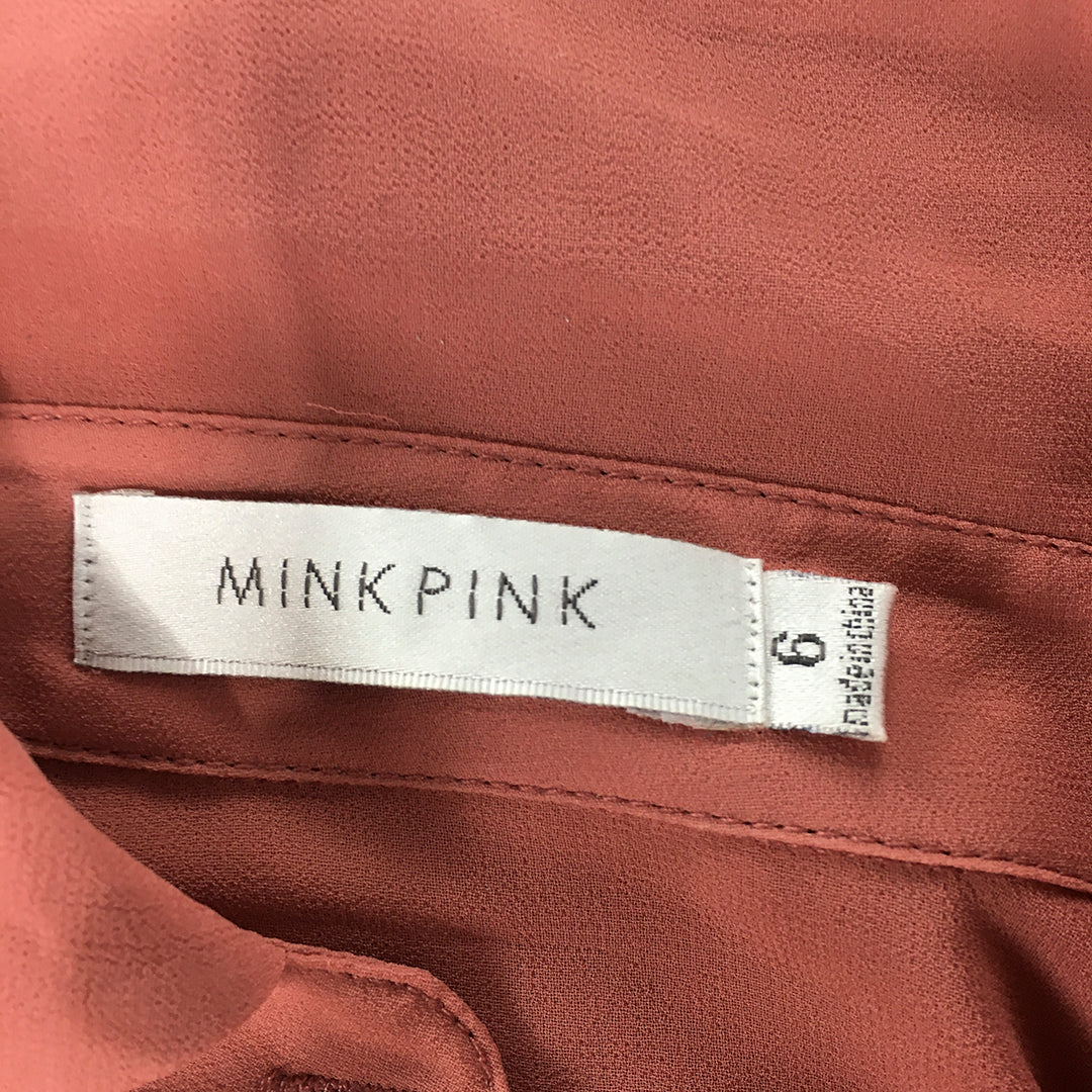 Mink Pink Womens Top Size 6 Pink Long Sleeve Button-Up Shirt