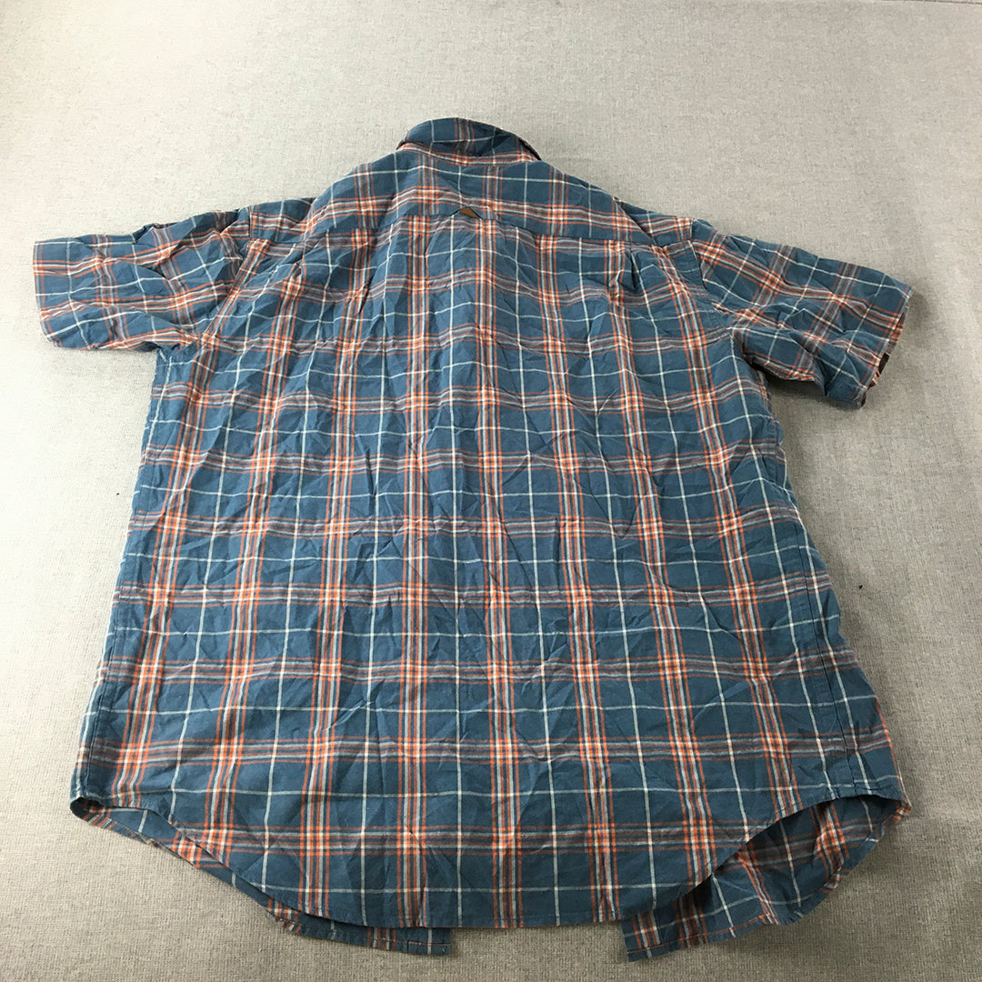 Kathmandu Mens Shirt Size M Blue Orange Short Sleeve Button-Up Pocket