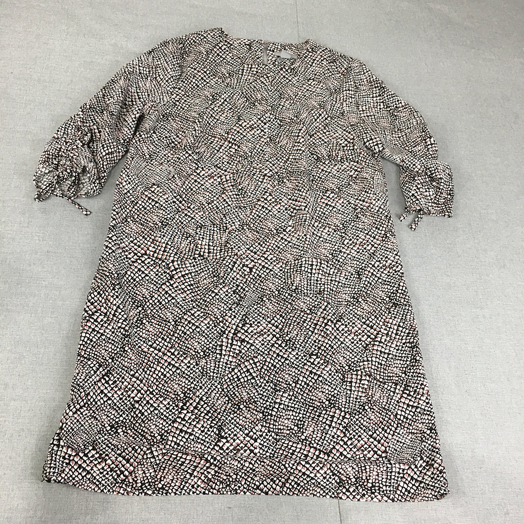 H&M Womens Mini Dress Size 12 Pink Black White A-Line Short Sleeve