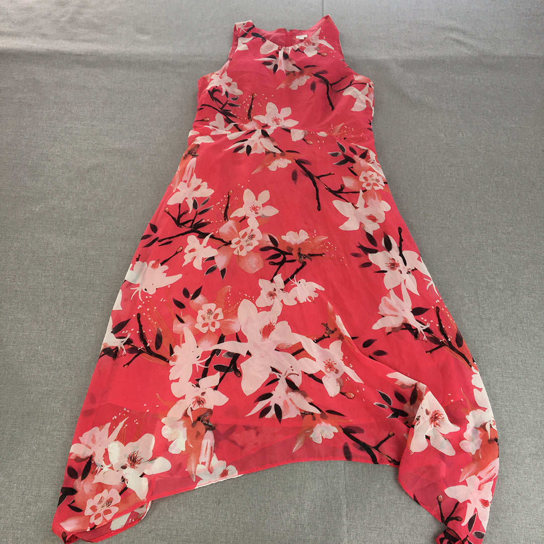 Khoko Womens A-Line Dress Size 10 Pink Sleeveless Midi Floral