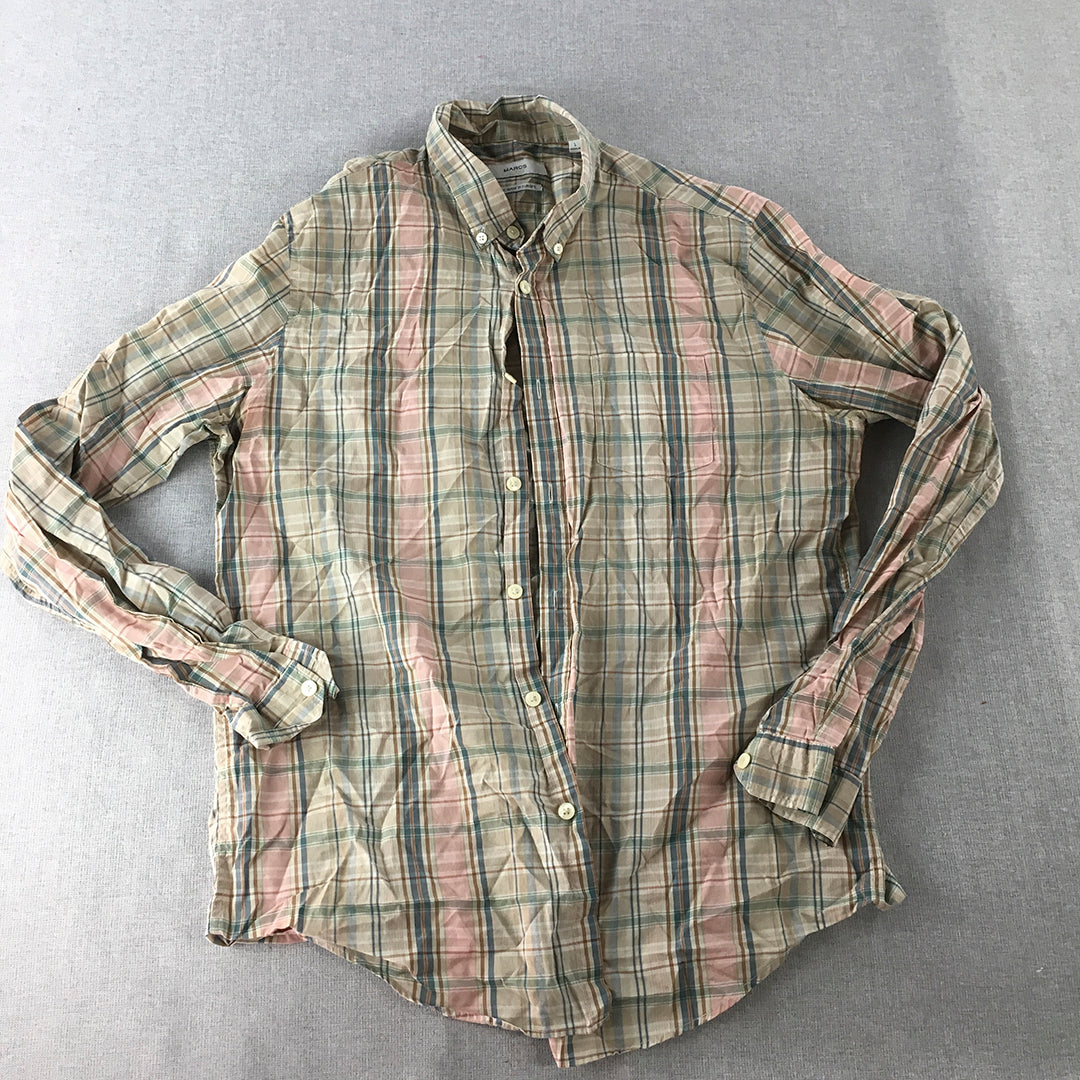 Marcs Mens Shirt Size L Brown Pink Checkered Long Sleeve Button-Up Collared