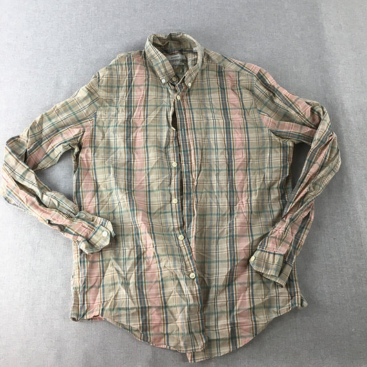 Marcs Mens Shirt Size L Brown Pink Checkered Long Sleeve Button-Up Collared