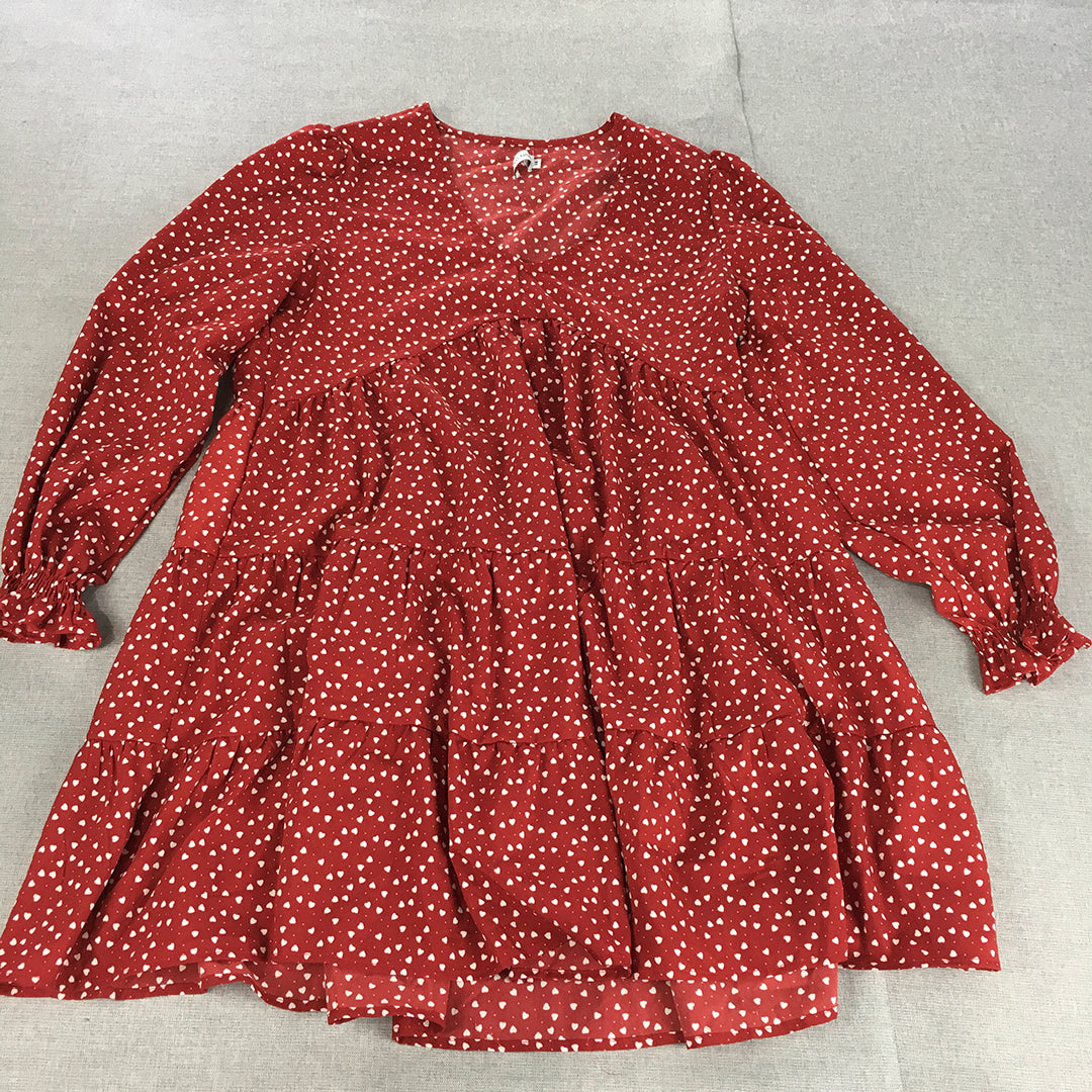 Love Kaysha Womens Mini Dress Size 14 Red Love Heart Dot Long Sleeve