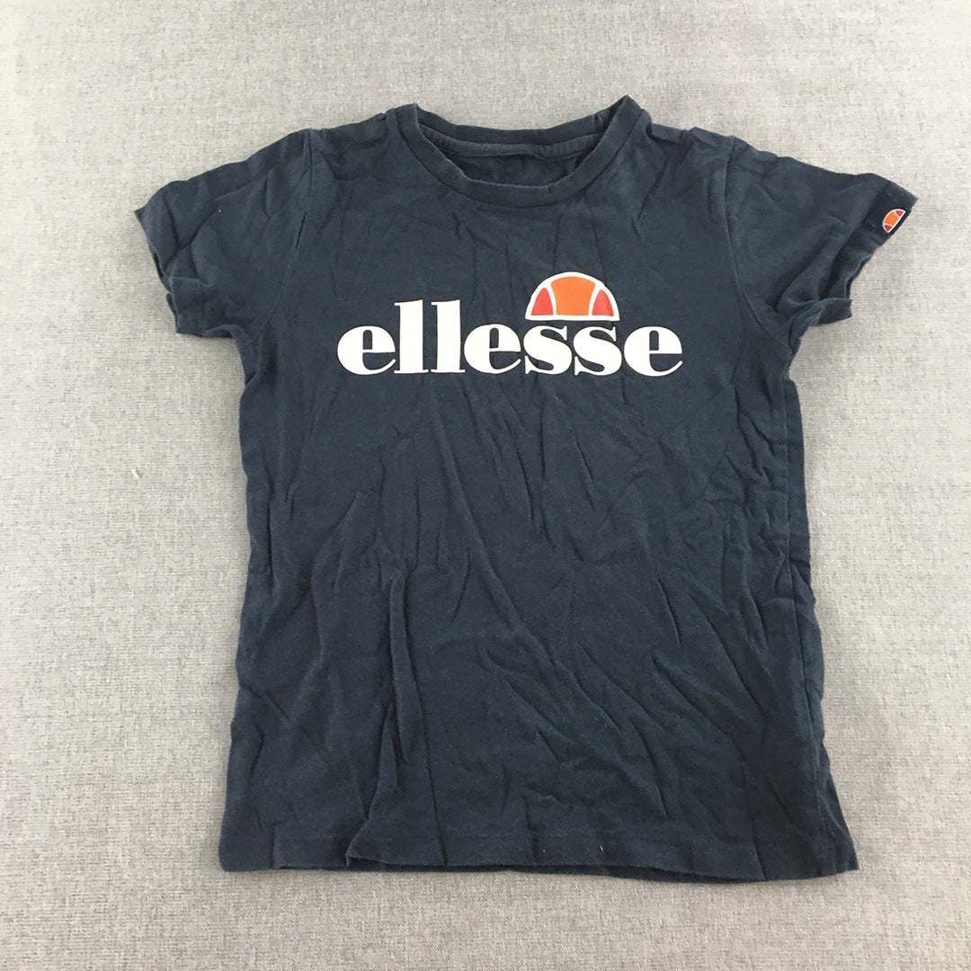 Ellesse Kids Boys T-Shirt Youth Size S Blue Big Logo Crew Neck Tee