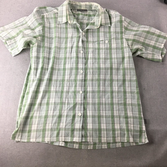 Kathmandu Mens Shirt Size M White Green Checkered Short Sleeve Button-Up