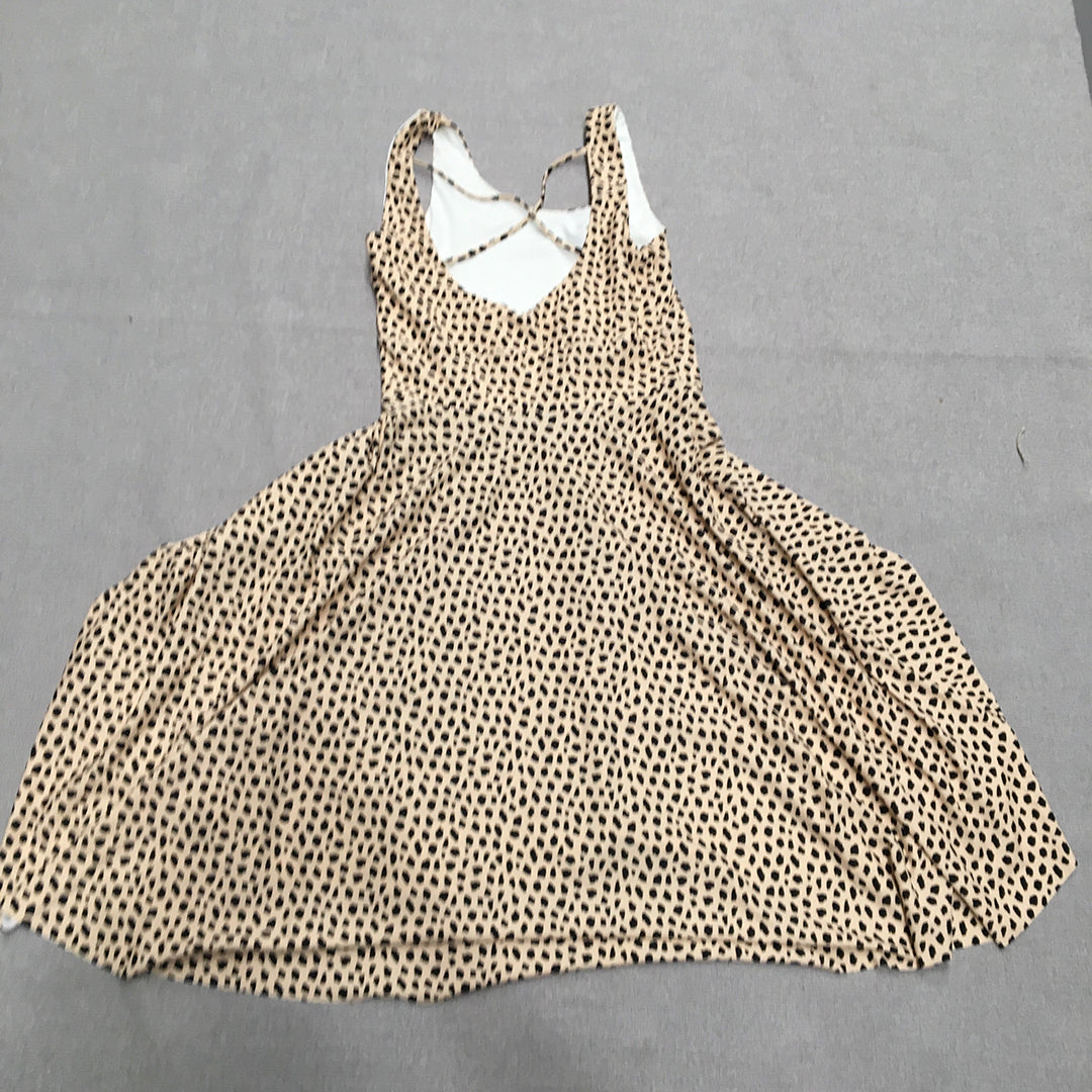 Exotica Womens Dress Size 2XL Brown Dot Sleeveless Stretch Midi