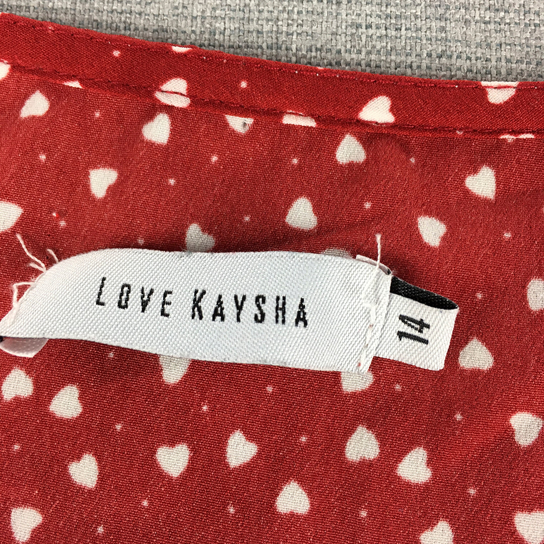 Love Kaysha Womens Mini Dress Size 14 Red Love Heart Dot Long Sleeve