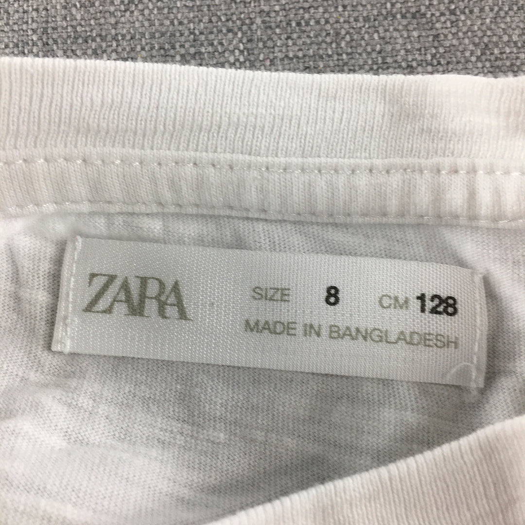 Zara Kids Girls T-Shirt Size 8 White Short Sleeve Crew Neck Top