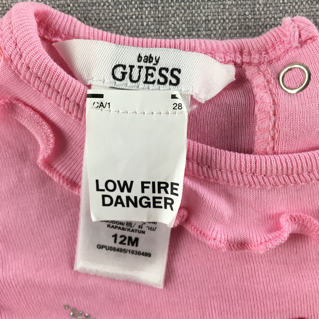 Guess Baby Girls Dress Size 12 Months (1) Pink Logo Long Sleeve Frilled