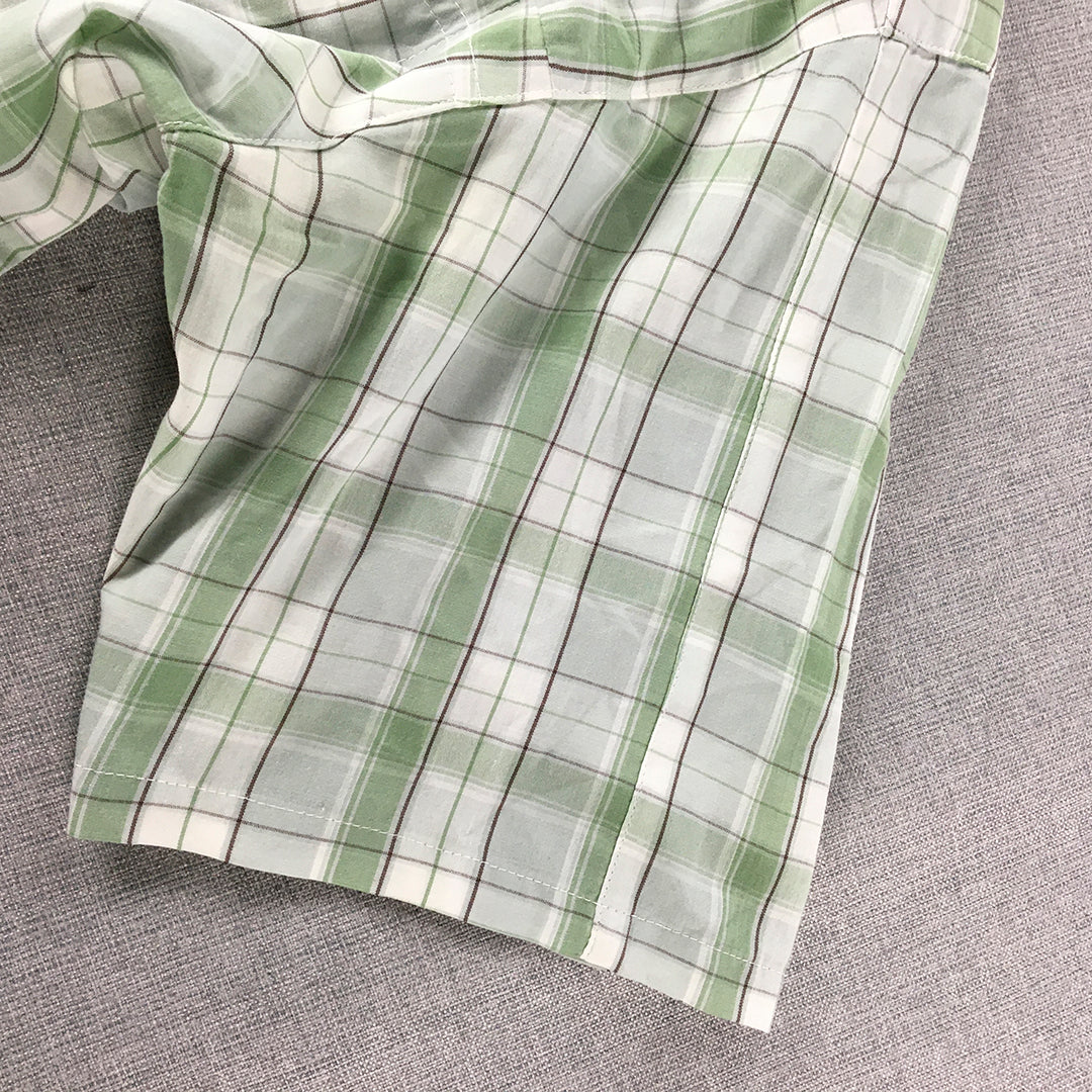 Kathmandu Mens Shirt Size M White Green Checkered Short Sleeve Button-Up