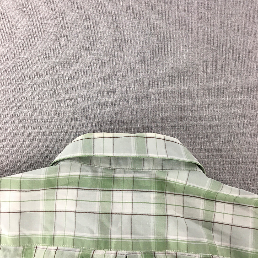 Kathmandu Mens Shirt Size M White Green Checkered Short Sleeve Button-Up