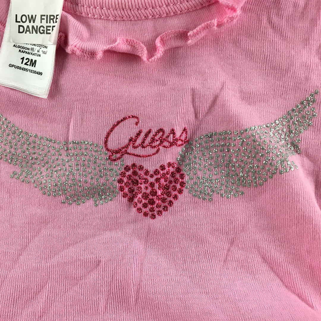 Guess Baby Girls Dress Size 12 Months (1) Pink Logo Long Sleeve Frilled