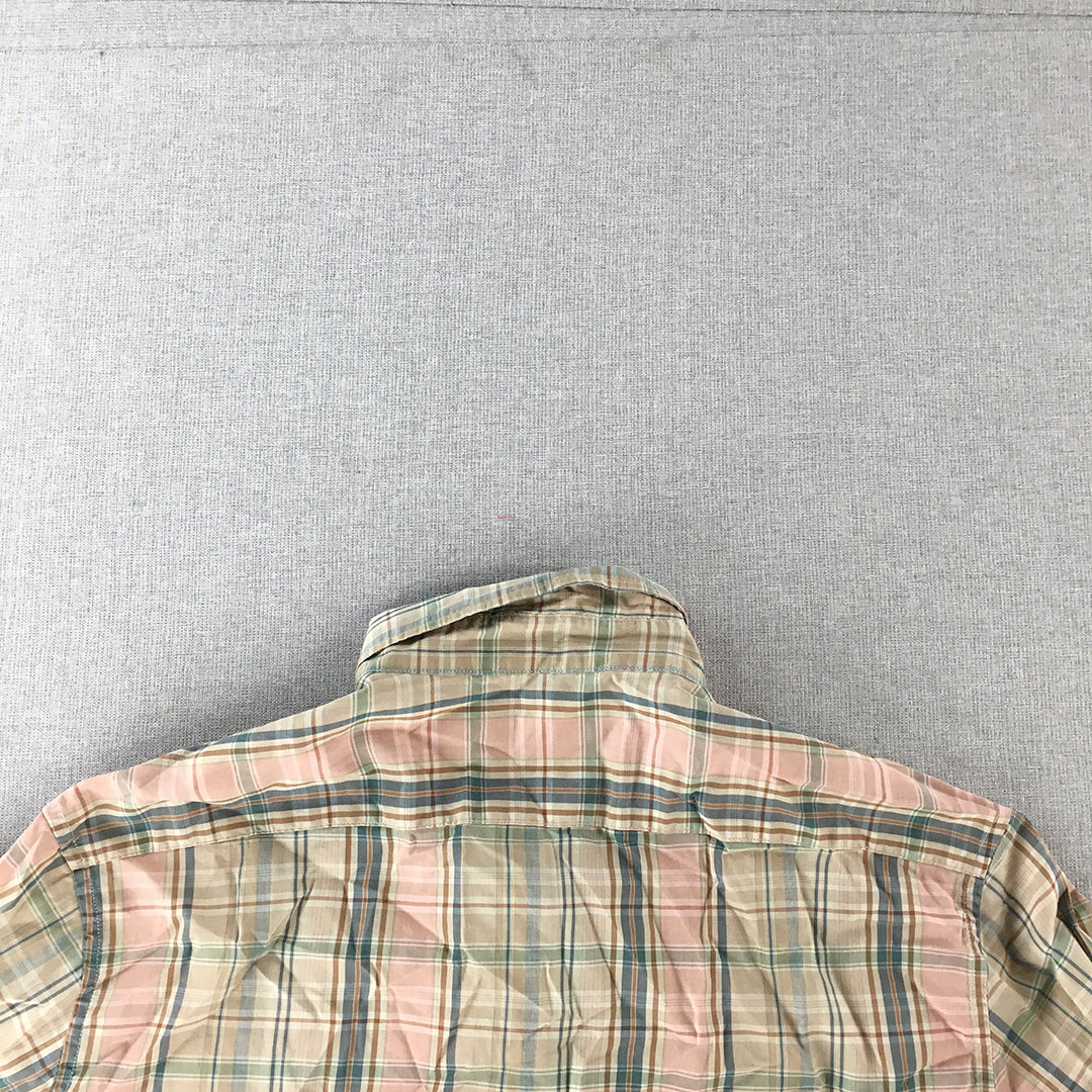 Marcs Mens Shirt Size L Brown Pink Checkered Long Sleeve Button-Up Collared