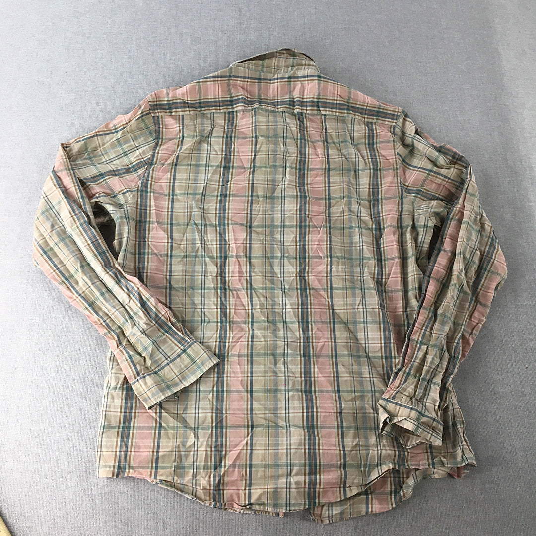 Marcs Mens Shirt Size L Brown Pink Checkered Long Sleeve Button-Up Collared