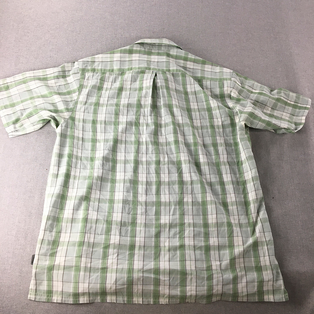 Kathmandu Mens Shirt Size M White Green Checkered Short Sleeve Button-Up