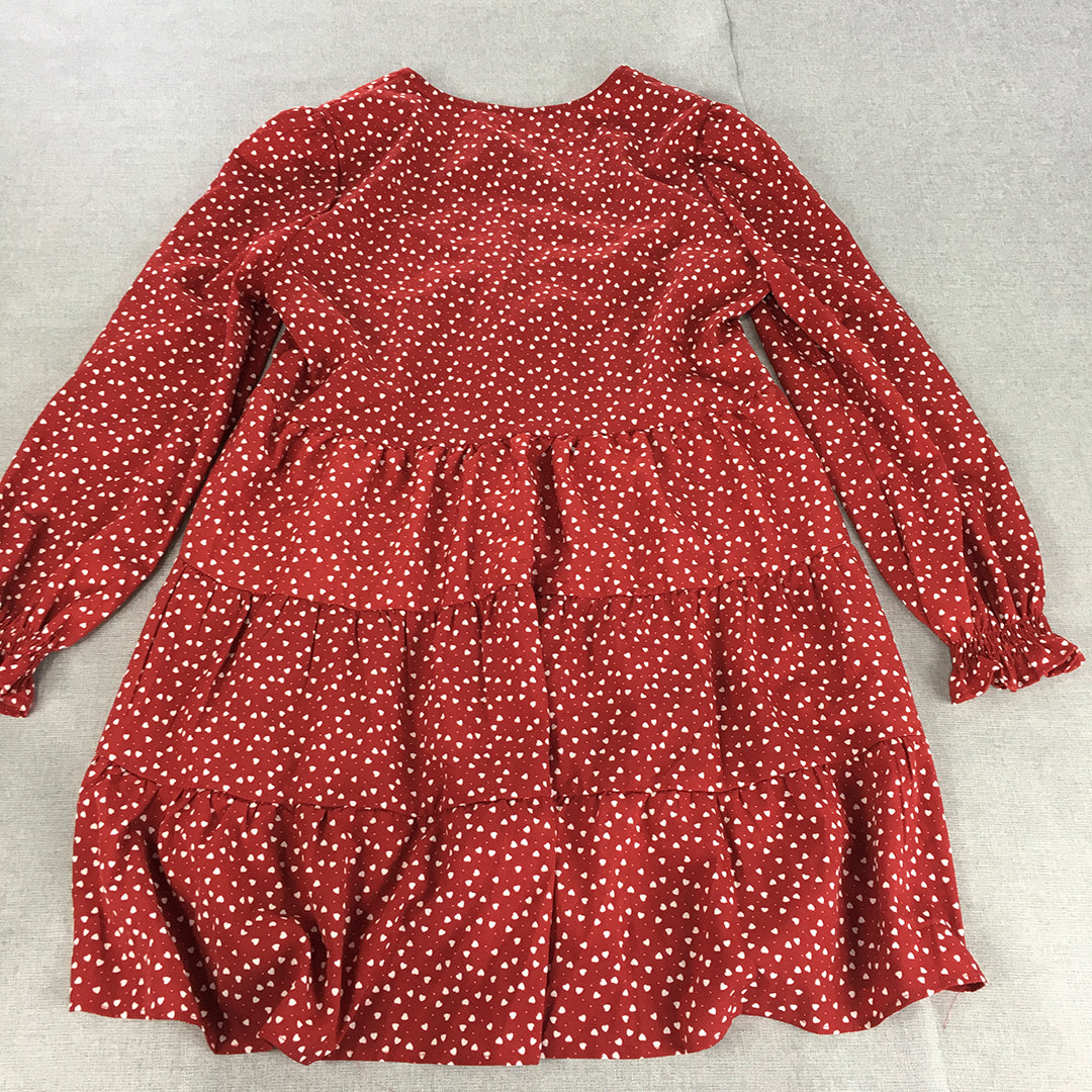 Love Kaysha Womens Mini Dress Size 14 Red Love Heart Dot Long Sleeve