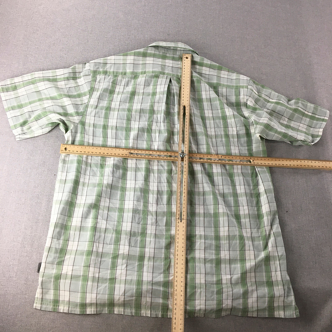 Kathmandu Mens Shirt Size M White Green Checkered Short Sleeve Button-Up