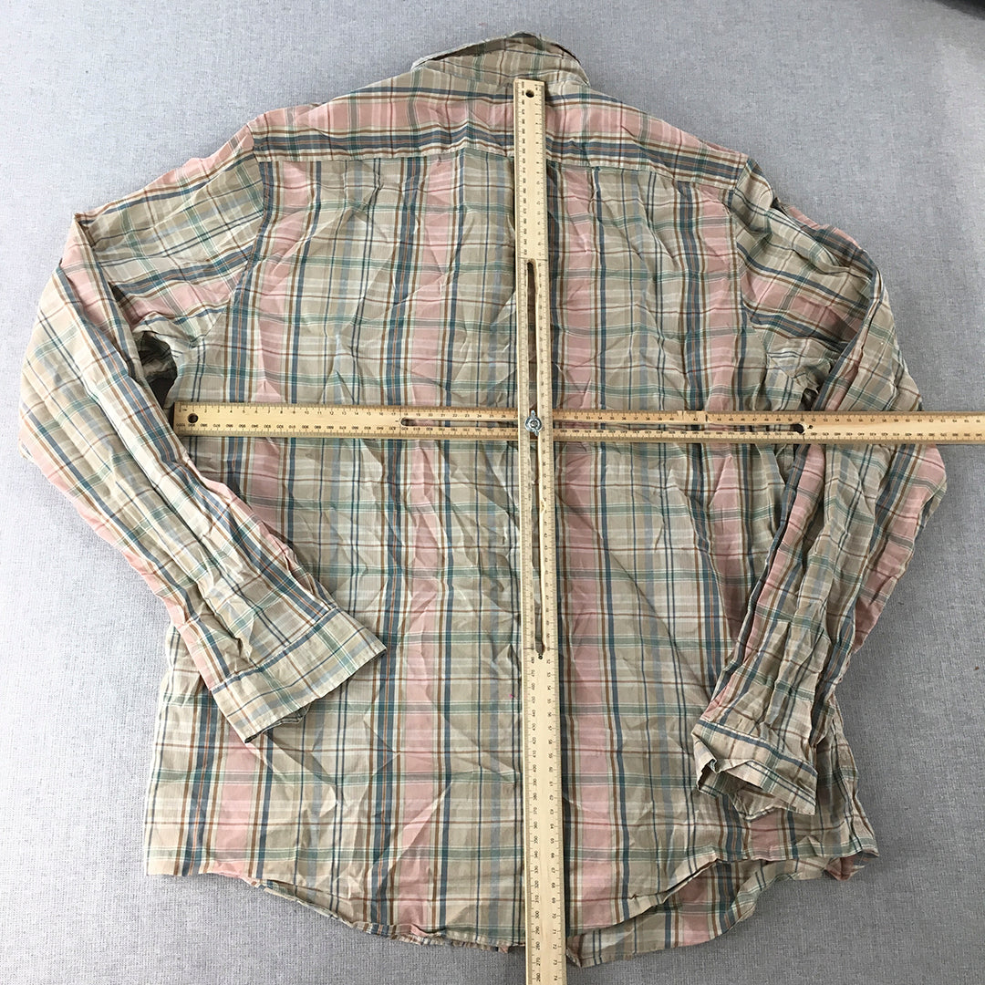 Marcs Mens Shirt Size L Brown Pink Checkered Long Sleeve Button-Up Collared